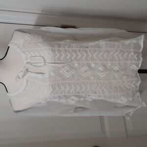 Old Navy Size M White Sheer Boho Embroidered Tie Neckline Long Sleeve Top